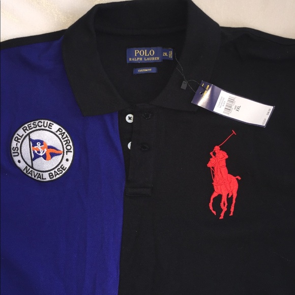 Men’s Red, Black and blue  button collar Polo - Picture 3 of 6
